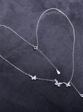 999纯银足银项链镶钻蝴蝶结吊坠气质优雅精美时尚百搭生动防过敏