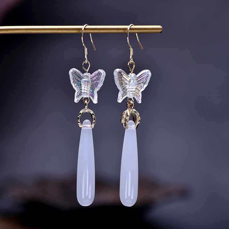 国潮水墨风蝴蝶流苏耳环女复古新中式长款耳坠轻奢高级感汉服耳饰,淘宝优惠券,粉丝福利购,淘宝优惠卷