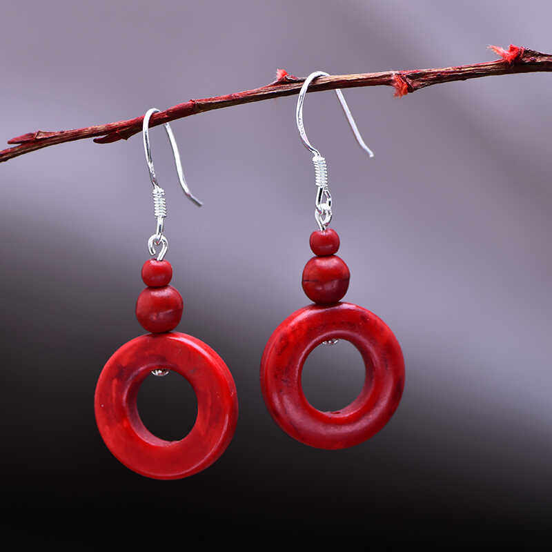 秋冬季圣诞耳环女气质红色圆圈吊坠个性百搭耳饰品纯银耳钩防过敏,淘宝优惠券,粉丝福利购,淘宝优惠卷