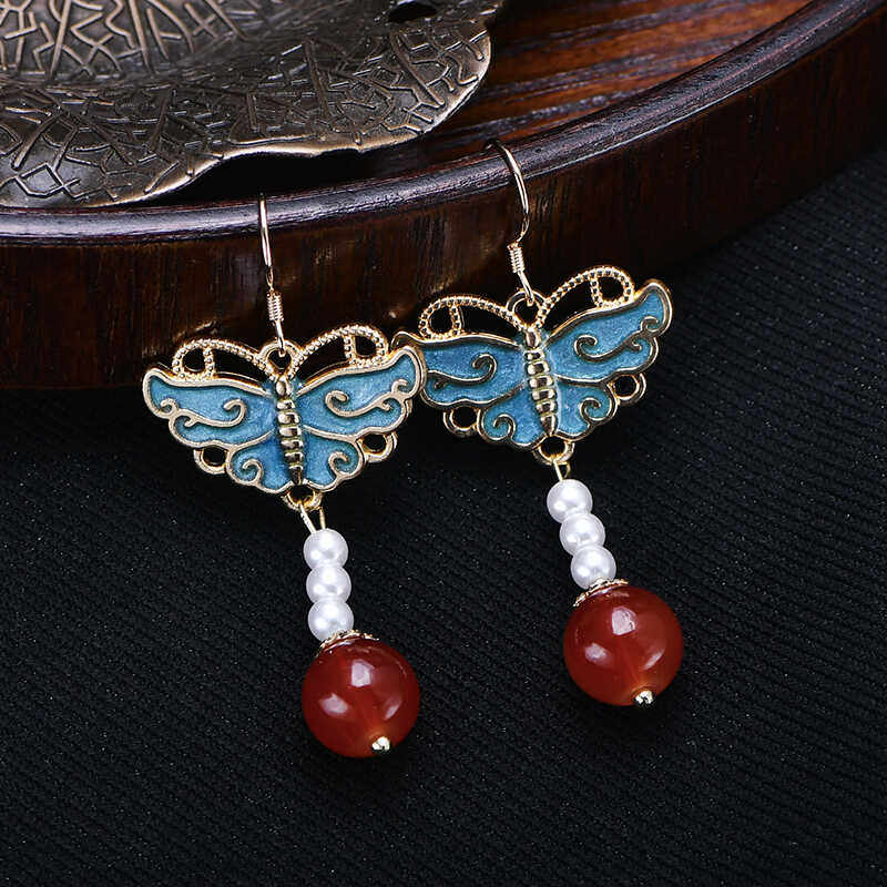 国潮水墨风蝴蝶流苏耳环女复古新中式长款耳坠轻奢高级感汉服耳饰,淘宝优惠券,粉丝福利购,淘宝优惠卷