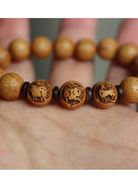 桃核木质三合六合手串佛珠蛇马羊