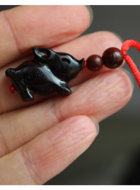 黑檀木猪吊坠黑色项链