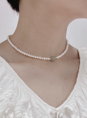 天然珍珠和田玉女款颈链简约