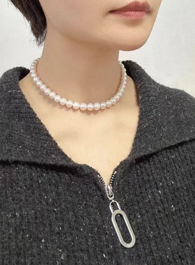 天然珍珠925圆珠女项链遮甲状腺