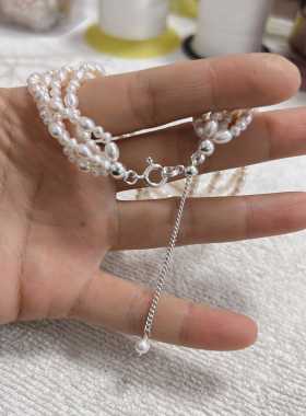 遮甲状腺多层米粒天然珍珠缠绕项链女轻奢气质高级感骨链精致颈链