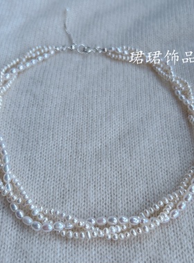 新品天然淡水珍珠甲状腺术后遮挡疤痕女锁骨链米珠麻花淑女925银