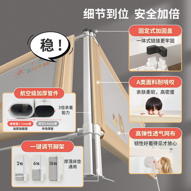 棒棒猪床围栏宝宝防摔床上防护栏床边挡板婴儿防掉儿童加高床护栏-图0