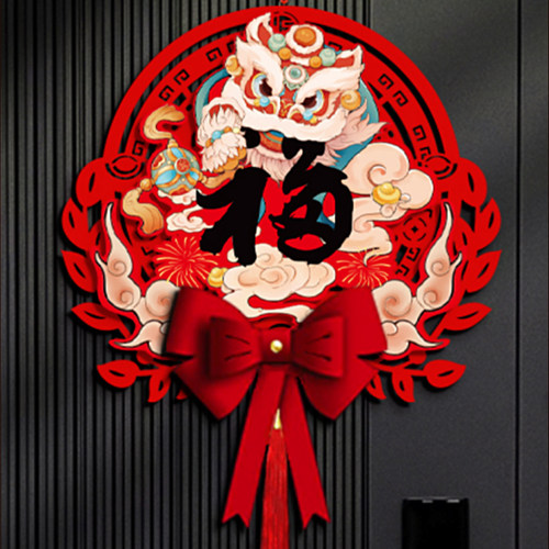 2026马年新年春节门贴福字卡通植绒门福家用装饰贴纸舞狮福字贴 - 图1