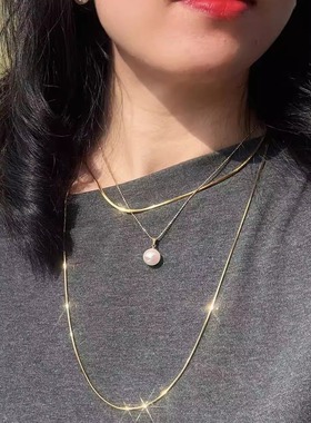 意大利扁平刀片蛇骨项链女欧美高级感叠戴锁骨链不掉色白百何同款