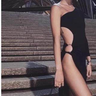 European and American fashion abg sexy hot girl with slit and slanted shoulders