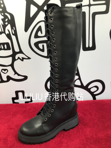 11cm隐形内增高马丁靴加绒长筒靴女系带高筒英伦风真皮拉链骑士靴 - 图0