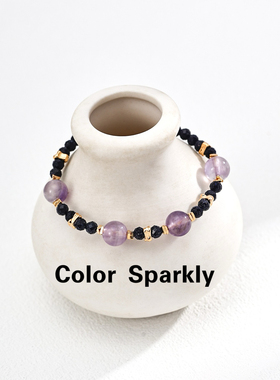 925银镀金紫水晶蓝砂珠手链