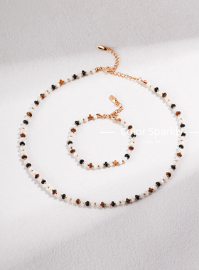 Color Sparkly小众原创设计纯银虎眼石手链复古黑玛瑙宝石手链