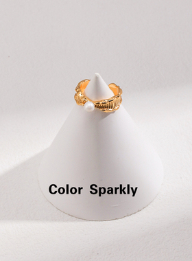 Color Sparkly小众设计感S925银戒指女轻奢高级感珍珠戒指开口