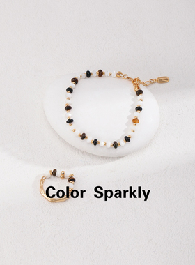 Color Sparkly小众轻奢设计不规则碎银子虎眼石戒指高级感时尚