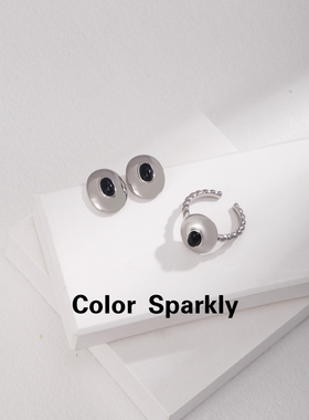 Color Sparkly 925银镀金青金石/黑玛瑙戒指女小众设计感高级轻奢