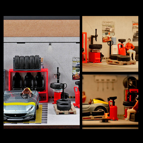 1/64仿真汽车修理厂配件模型维修车间微缩场景摆件道具微拍摄影 - 图3