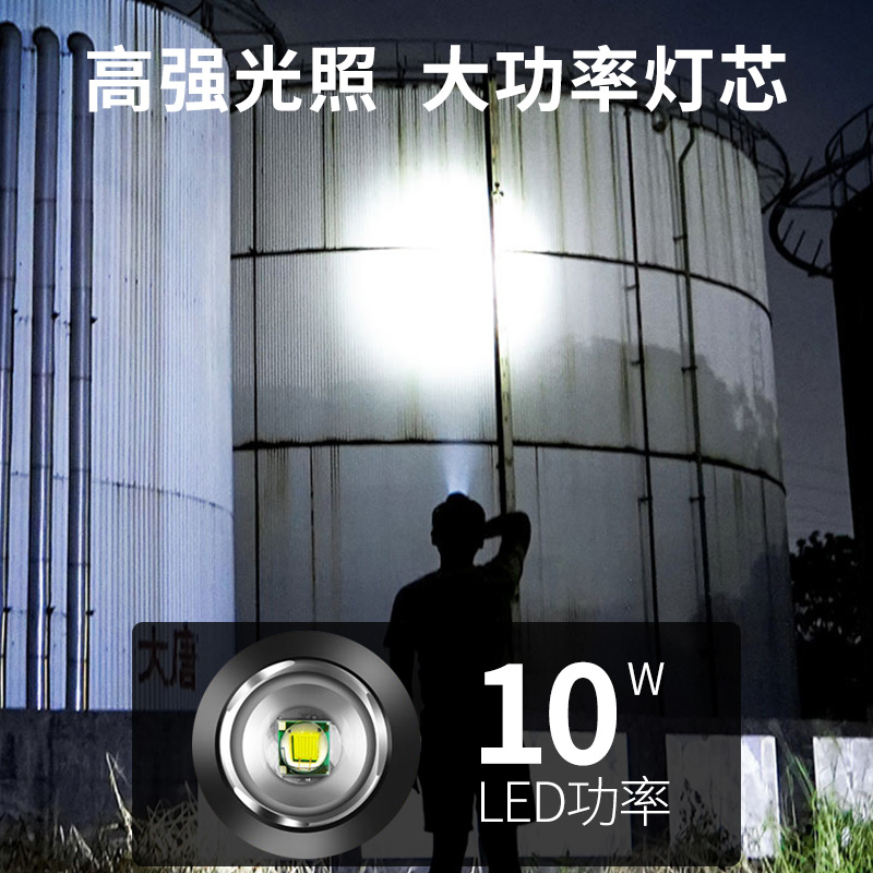 康铭充电强光头灯超亮10W户外锂电池防水头戴式钓鱼头灯矿手电筒高清大图