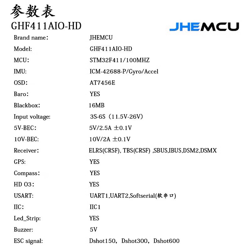 JHEMCU GHF411AIO-HD 40A牙签穿越机 F411 2-6S AIO无刷飞控25.5-图0