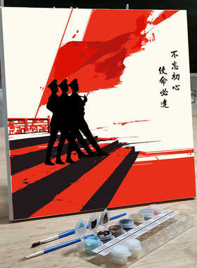 diy爱国主题建军节丙烯油彩画