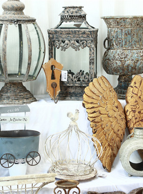 做旧摆件烛台奖杯花盆墙上挂件