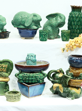 仿古做旧玄关客厅陶瓷工艺品花盆