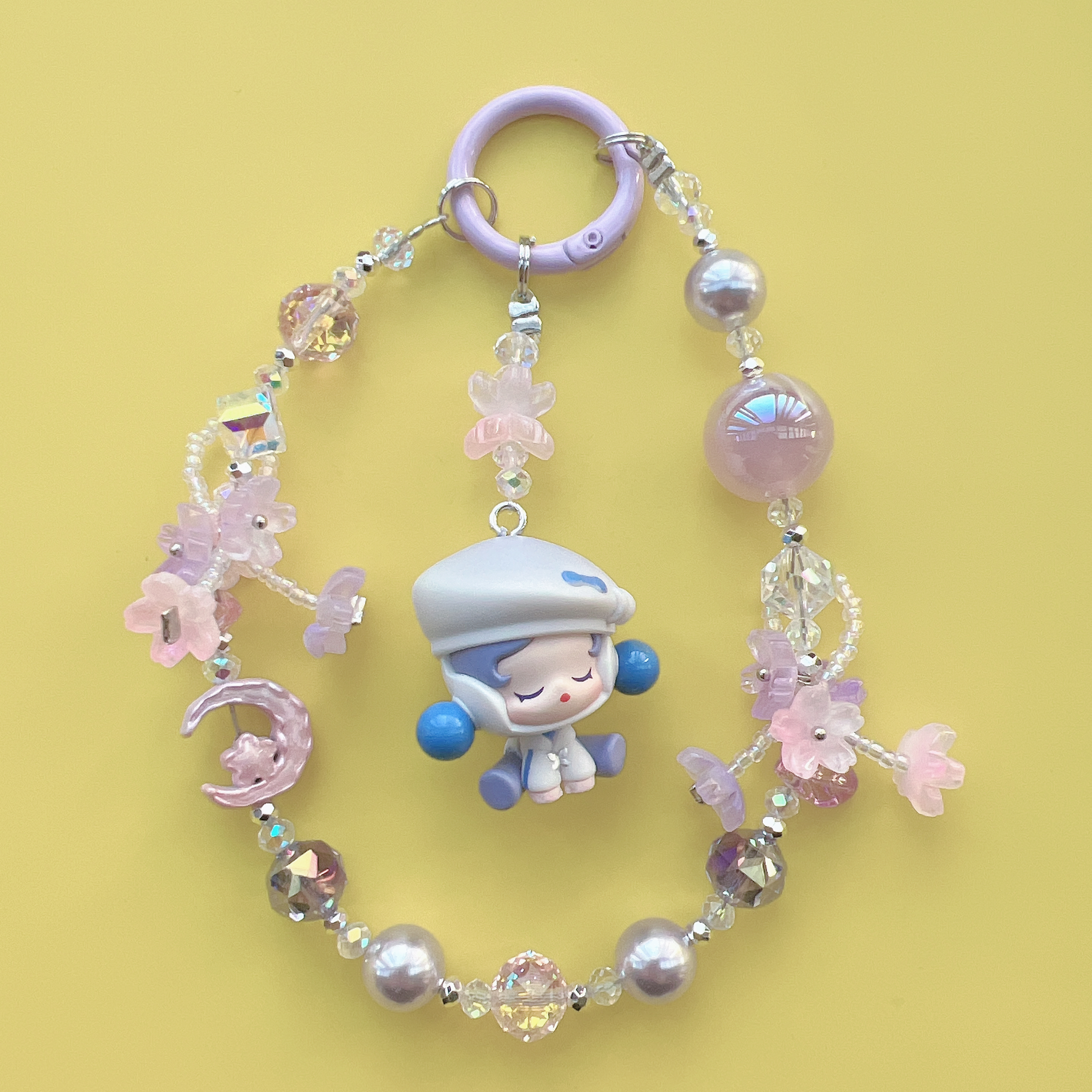 正版泡泡玛特萌粒纯手工编花重工高品质包挂合金手机链礼物挂件 - 图3