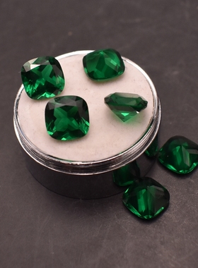 祖母绿肥正方宝石裸石蜡镶石合成绿宝枕形DIY首饰用石Nano绿尖晶