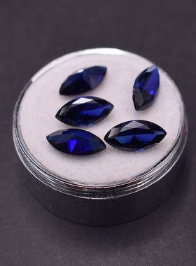 过钻笔蓝宝石裸石马眼形尖底刻面裸钻 深蓝矢车菊蓝宝石