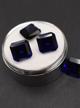 过钻笔阿斯切蓝宝石裸石正方形皇家蓝矢车菊斯里兰卡戒面耳钉配石