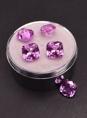 浅玫红碧玺肥正方形裸石戒指戒面耳钉吊坠项链红宝石配钻2号RUBY