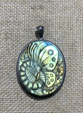 拉长石吊坠印度尼泊尔镶嵌巴厘岛风骷髅头玫瑰花老虎狼头鹿独角兽