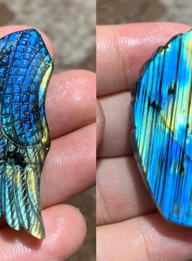 天使翅膀吊坠拉长石羽毛月光雕刻