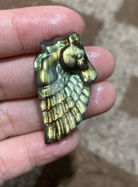 拉长石吊坠独角兽马头飞马灰月光雕刻件项链挂坠穿搭送女友礼物晶