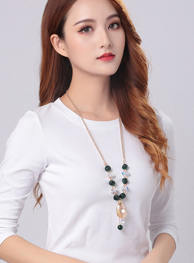 鸿澜玛瑙毛衣链女水晶吊坠项链