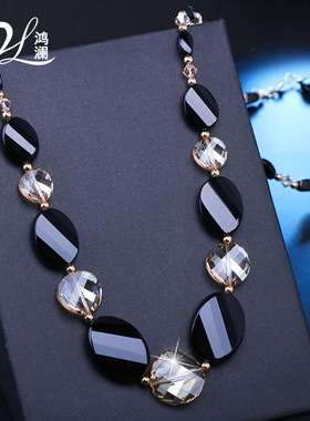 鸿澜黑玛瑙长款毛衣链女