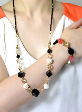 水晶玛瑙毛衣链长款女大气挂饰