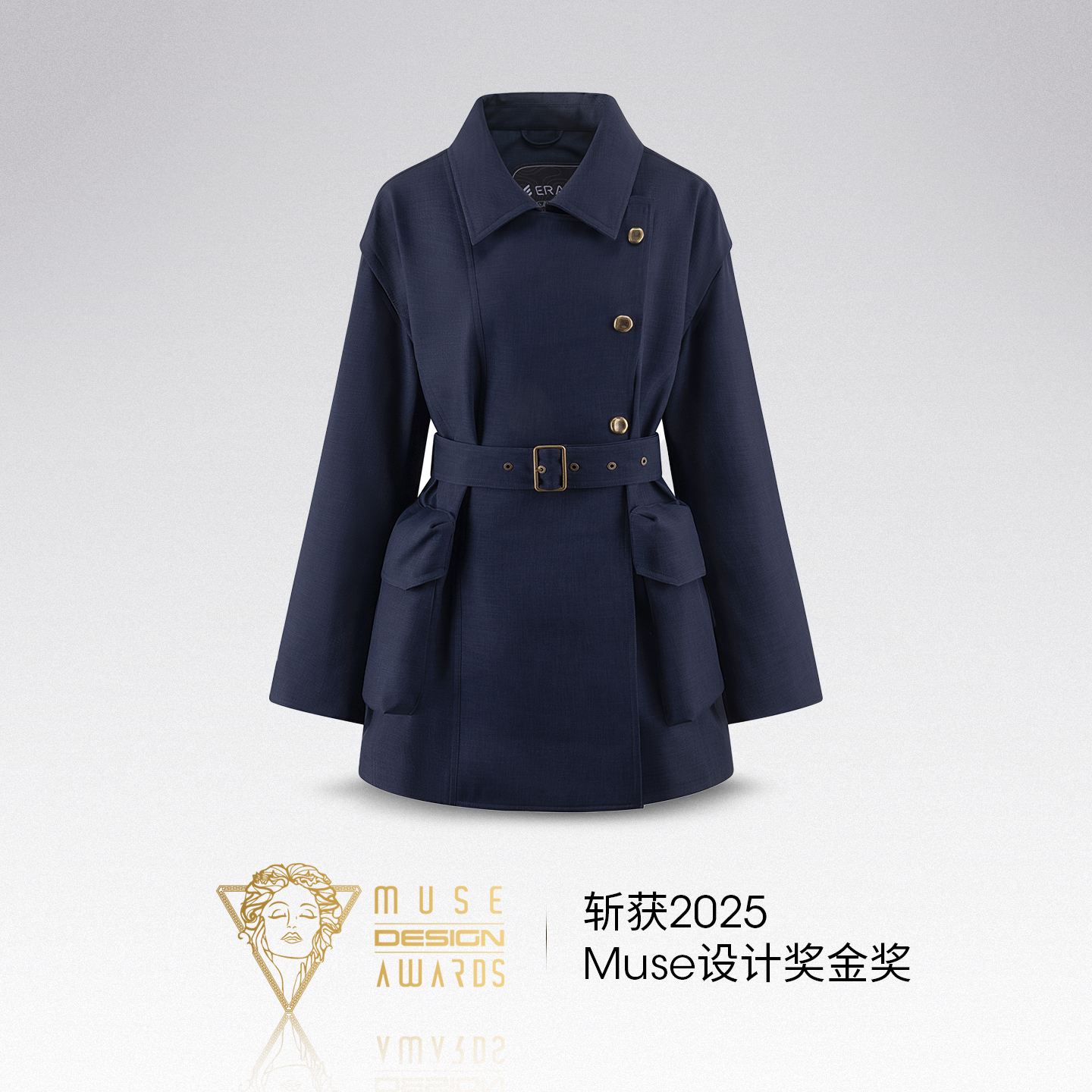 【陈都灵同款】艾莱依2025新款鹅绒服女交叠门襟摩登巴恩风短外套