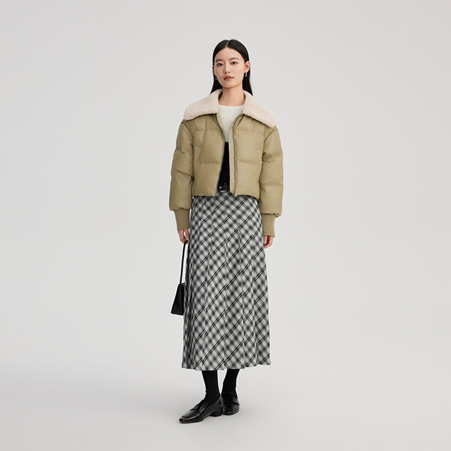 Alai's new down jacket, short imitation lamb fur collar