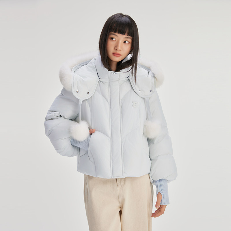 【胡可推荐】艾莱依甜美羽绒服女冬季短款连帽可拆卸毛领保暖外套,淘宝优惠券,粉丝福利购,淘宝优惠卷