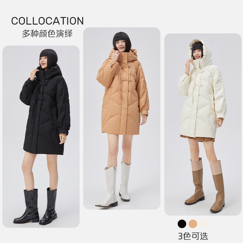 艾莱依冬2022新国风复古盘扣羽绒服 艾莱依羽绒服