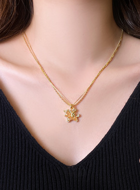 微镶金色小马吊坠项链女秋冬复古高级感轻奢毛衣链小众气质配饰品