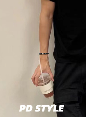 简约黑色天然石十字架手串