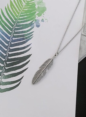 PDSTYLE自制 一片羽毛极简风潮人项链街头嘻哈个性男女百搭毛衣链