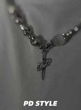 环绕十字星猫眼石不规则项链