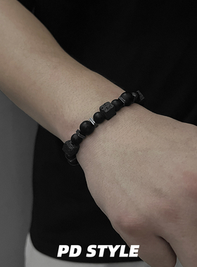 磨砂珠高级感火山石黑方块手串