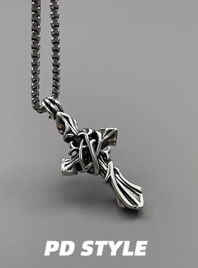 PDSTYLE 荆棘藤蔓十字架项链男女生个性嘻哈复古高级感毛衣链吊坠
