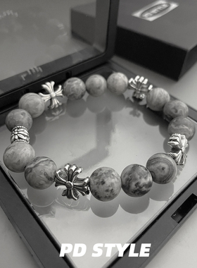 复古风天然石十字架手链