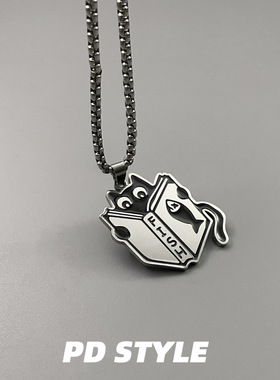 PDSTYLE 小众设计感卡通读书学习小猫项链男女生可爱创意钛钢吊坠