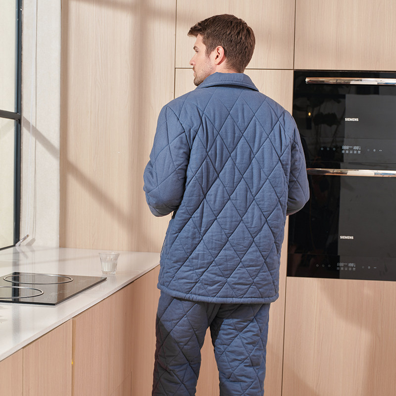 美标冬季三层加厚保暖男士新款纯棉梭织夹棉睡衣套装全棉家居服,淘宝优惠券,粉丝福利购,淘宝优惠卷